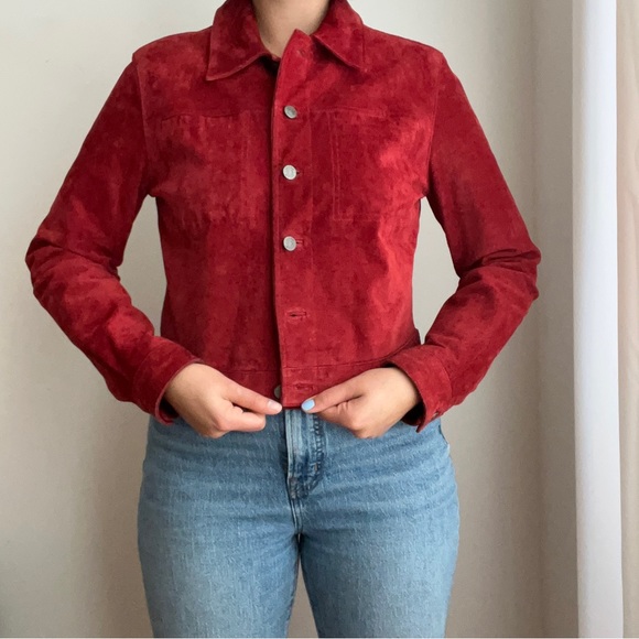 Jacob Suede Leather Rust Orange Cropped Jacket Size M - Picture 2 of 12